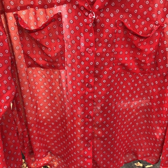 {$13 BUNDLED} FREE PEOPLE Red Blue White Sheer Long Sleeve Top - Picture 4 of 6